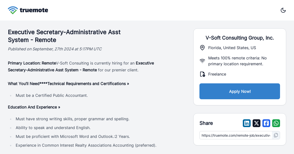 100 Remote Executive SecretaryAdministrative Asst System Remote Job